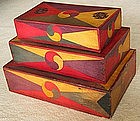 A Rare Three Stacking Sewing Boxes with Wooden spool