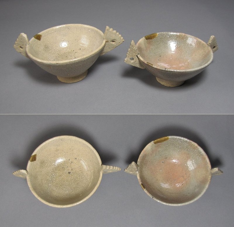 A Very Rare Pair of  White Glazed Two Ear Wine Cups