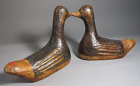 A Rare Pair of Carved/Papered Wedding Ducks