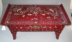 Very Rare mother of pearl inlaid Red Lacquer Sutra Desk