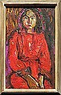A Young Lady in Red Oil Painting by Kim Heung Sou