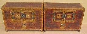 A Very Fine/Rare Pair of Papered Wood Chests