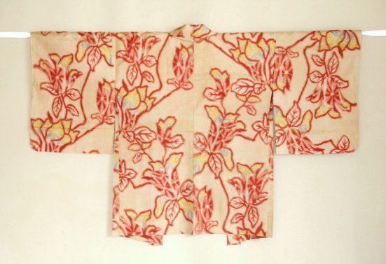 Japanese Vintage Textile Meisen Haori Beige & Red