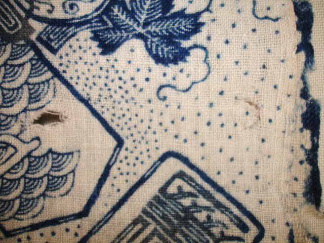 Japanese Antique Textile Cotton Jishiro Katazome Han-juban
