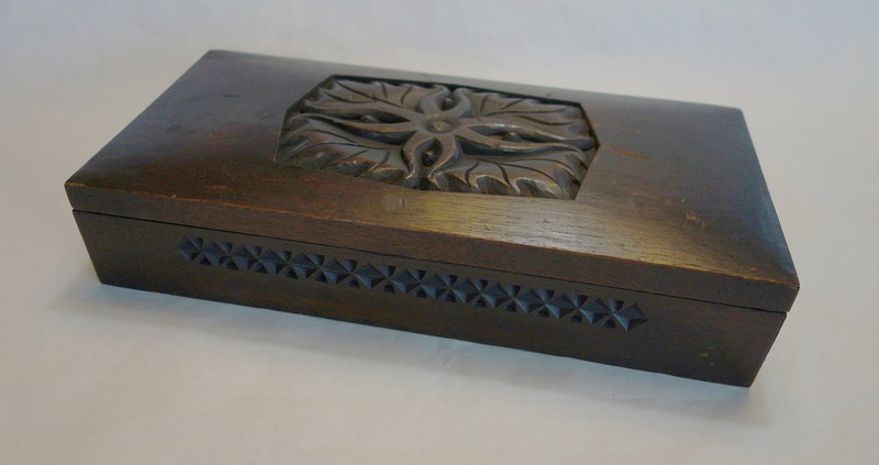 Japanese Vintage Mingei Wooden Box with Carving