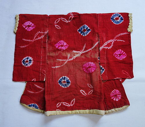Japanese Vintage Textile Baby's Kimono Made of Cotton with Shibori