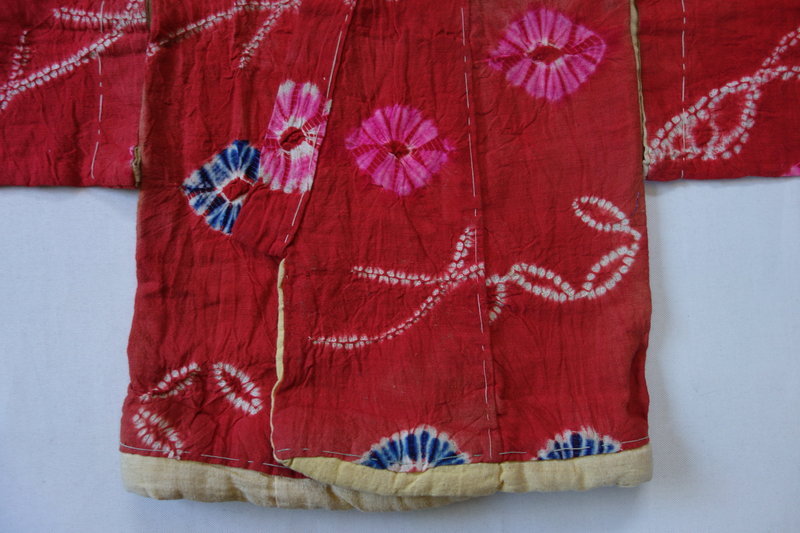 Japanese Vintage Textile Baby's Kimono Made of Cotton with Shibori