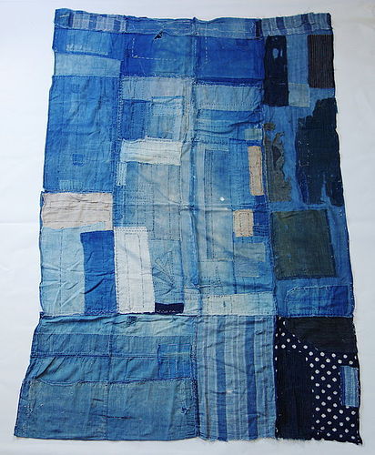 Japanese Vintage Textile Boro Futonji Many Indigo Colors