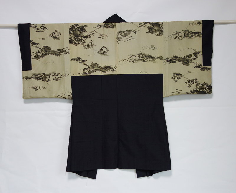 Japanese Vintage Textile Man's Pongee Silk Haori