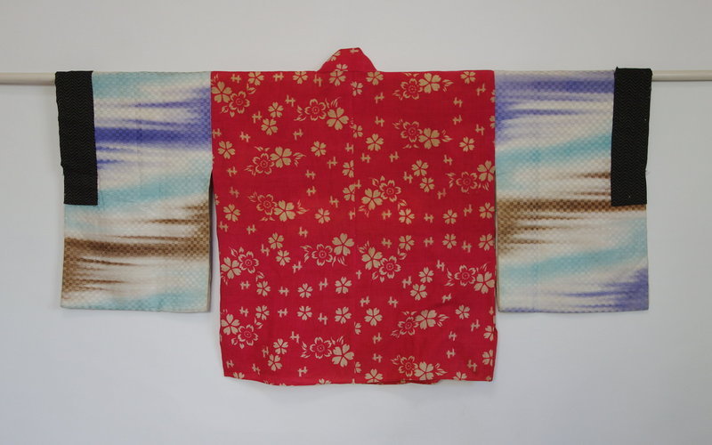 Japanese Antique Textile Cotton Benibana-zome Han-juban