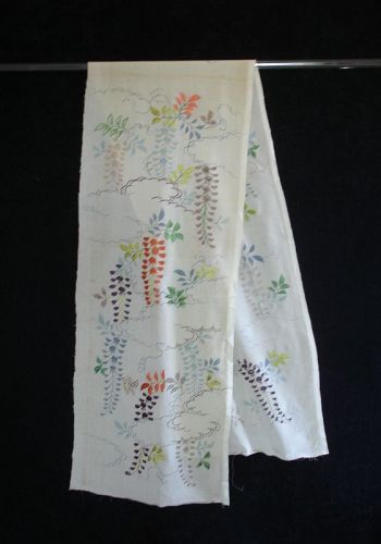 Japanese Antique Textile Silk Crepe Kosode -gire with Embroidery