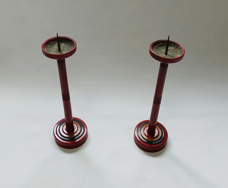 Japanese Vintage Wood Folk Craft Urushi Lacquer Candle Stand