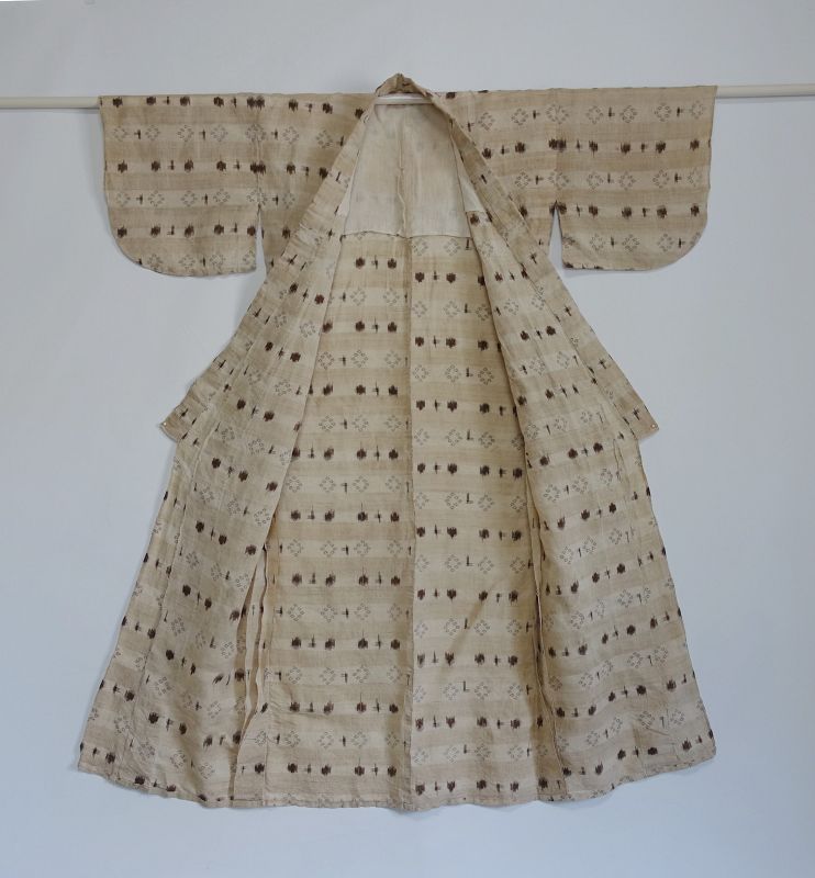 Japanese Antique Textile Asa Akaso Kasuri Kimono Made in Omi