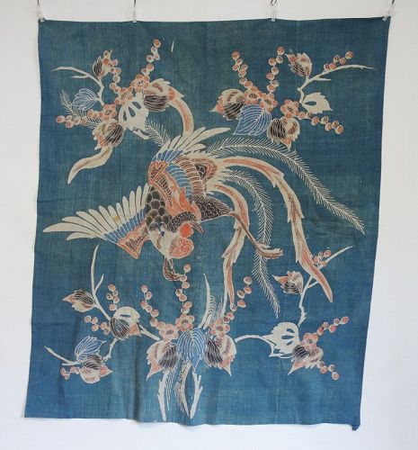 Japanese Antique Textile Futonji with Tsutsugaki Pheonix Motif