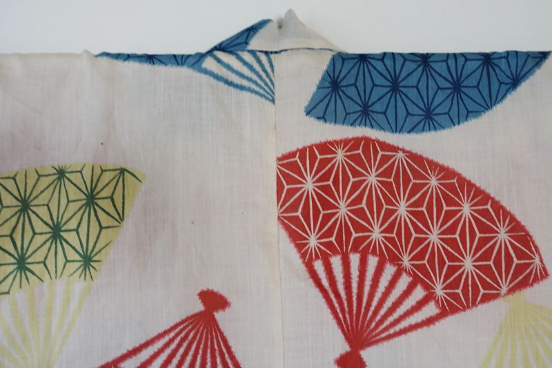 Japanese Vintage Textile Asa Katazome Unlined Kimono