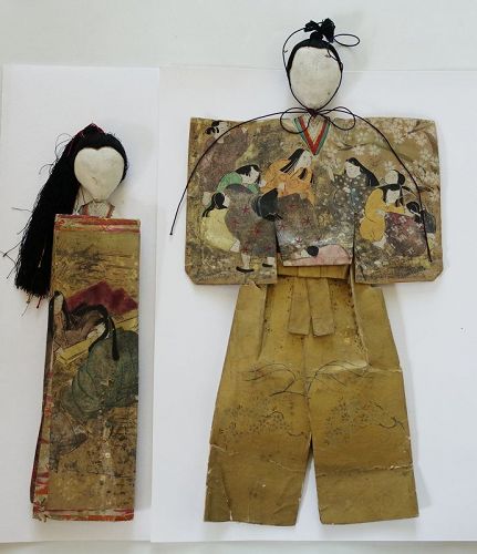 Japanese Antique Paper Hina Dolls Early Edo