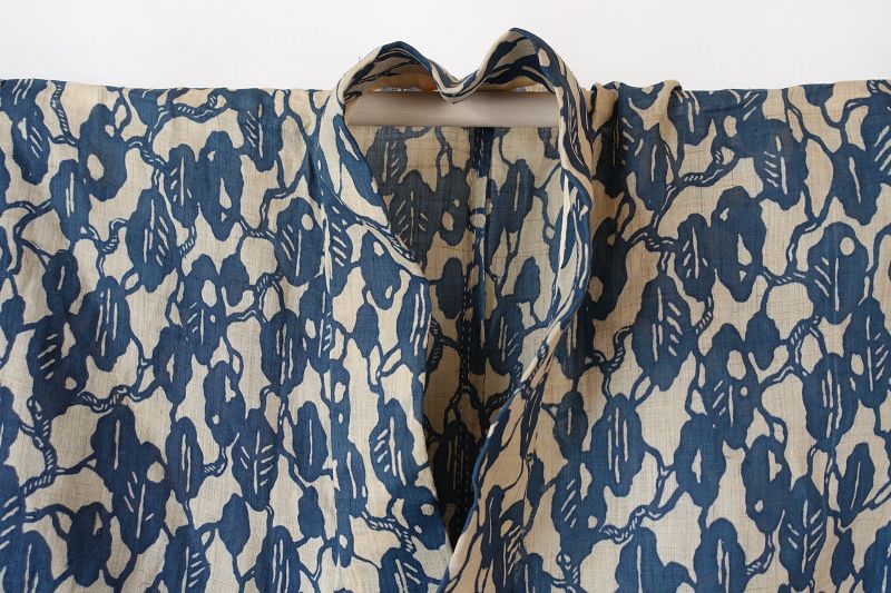 Japanese Vintage Textile Asa Katazome Kimono Indigo