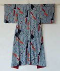 Japanese Vintage Textile Silk Crepe Kimono with Modern Design