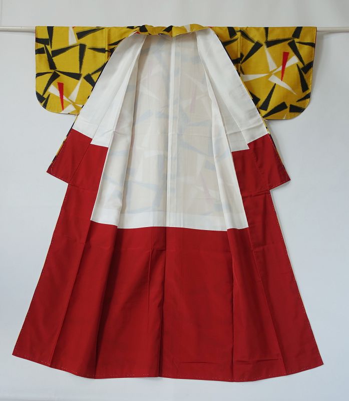 Japanese Vintage Textile Meisen with Geometric Design Yellow