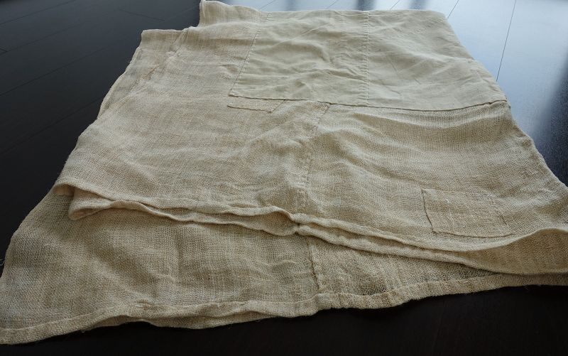 Japanese Vintage Textile Asa Hemp Furoshiki with Mending Patches