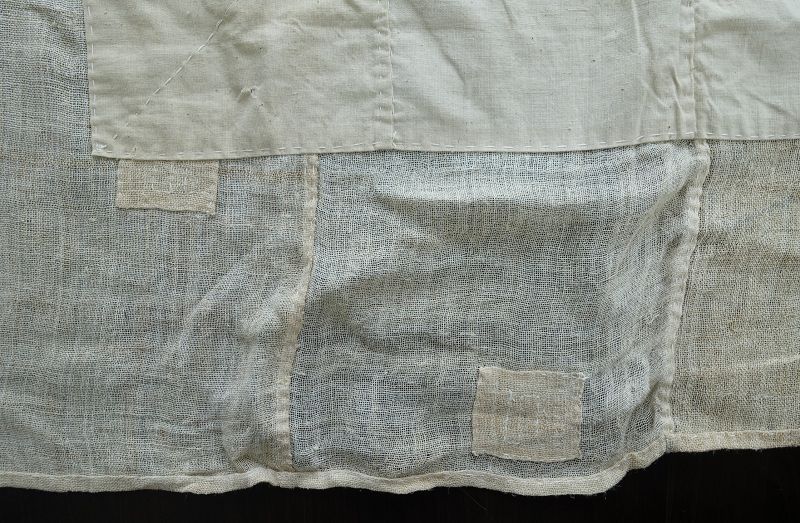 Japanese Vintage Textile Asa Hemp Furoshiki with Mending Patches