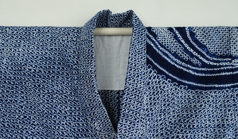 Japanese Cotton Kimono Yukata with Shibori Tie-dye Design