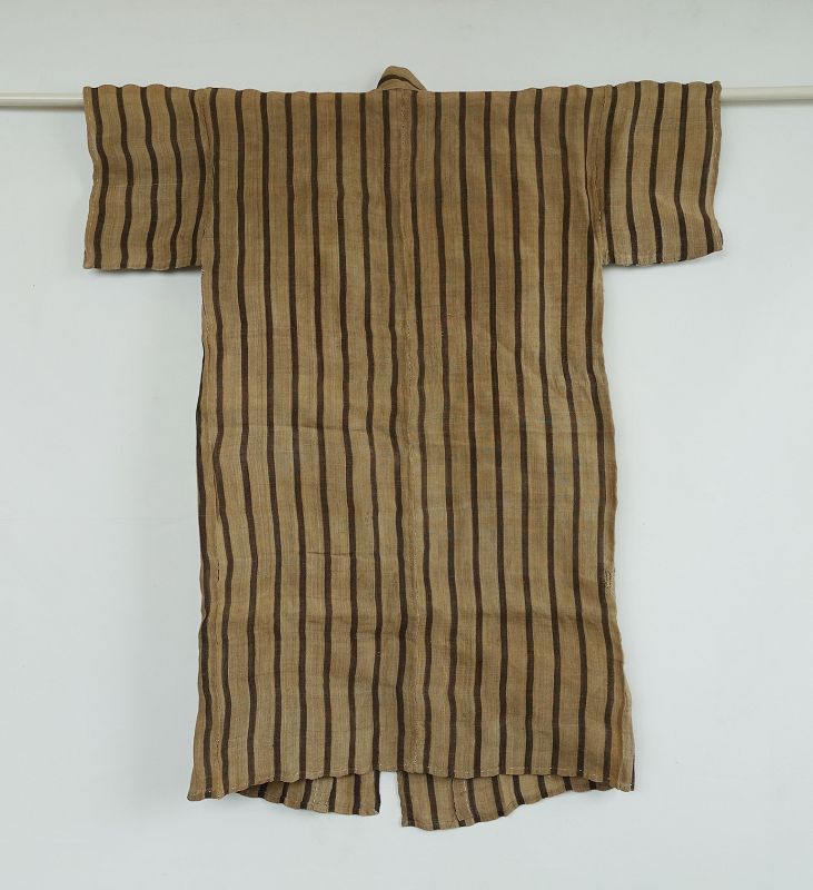 Japanese Vintage Textile Okinawan Bashofu Kimono with Stripes