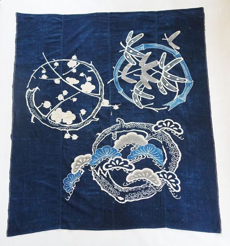 Japanese Antique Textile Furoshiki with Tsutsugaki Design