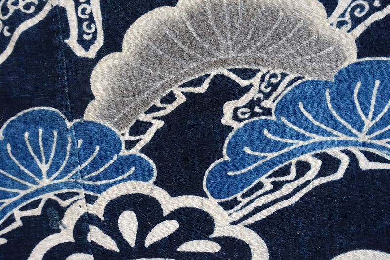 Japanese Antique Textile Furoshiki with Tsutsugaki Design