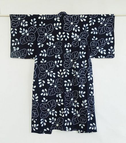 Japanese Vintage Textile Cotton Kimono with Shibori Pattern