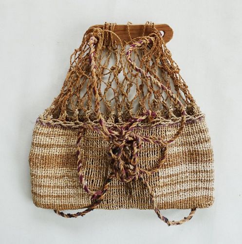 Japanese Vintage Mingei Craft Bag Made of Weed from Aizu Fukushima