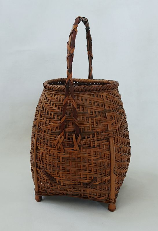 Japanese Vintage Bamboo Flower Basket with Otoshi Water Container