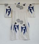 Japanese Vintage Textile Cotton Kimono with Butterfly Crest and Dancer