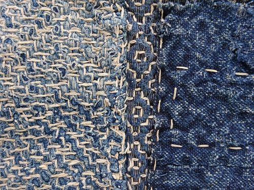 Japanese Vintage Textile Boro Zanketsu Pieces of Rug with Sashiko