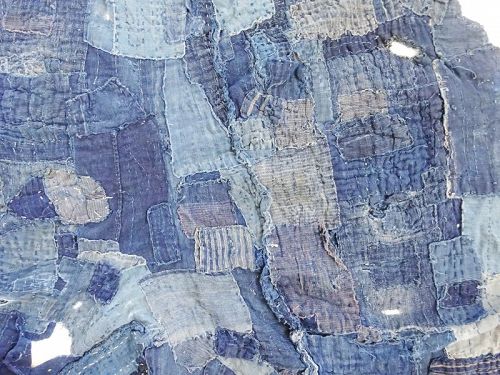 Japanese Antique Textile Boro Made of Indigo Dye Cotton Fragments