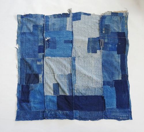 Japanese Antique Textile Boro Futonji Made of Indigo Dye Cotton