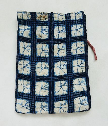 Japanese Vintage Textile Bag Indigo Dye Cotton Shibori & Katazome