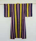 Japanese Vintage Textile Meisen Kimono with Geometric Stripes