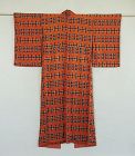 Japanese Vintage Textile Silk Crepe Kimono with Geometric Pattern