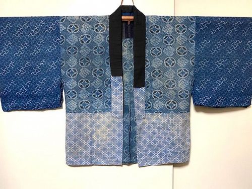 Japanese Antique Textile Han-Juban Cotton Indigo Katazome