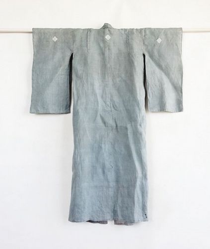 Japanese Antique Textile Asa Child's Ceremonial Kimono with Crest