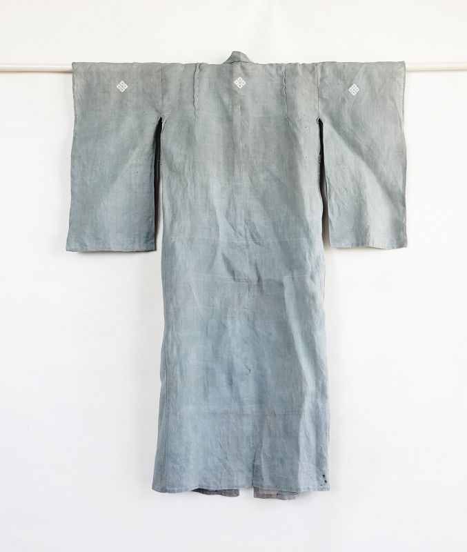 Japanese Antique Textile Asa Child's Ceremonial Kimono with Crest