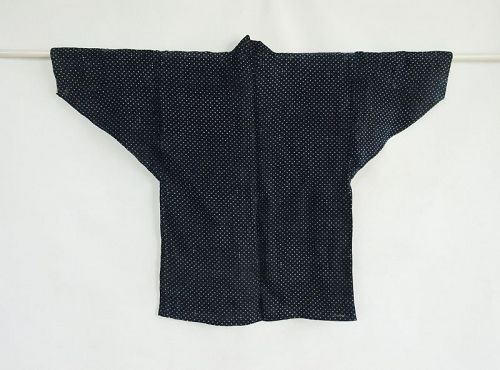 Japanese Vintage Textile Indigo Asa Hemp Hanten Noragi with Kasuri