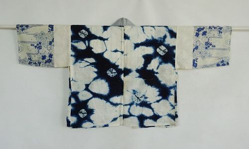 Japanese Vintage Textile Cotton Han-Juban with Shibori Indigo Dye