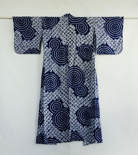 Japanese Vintage Textile Cotton Kimono with Shibori Pattern