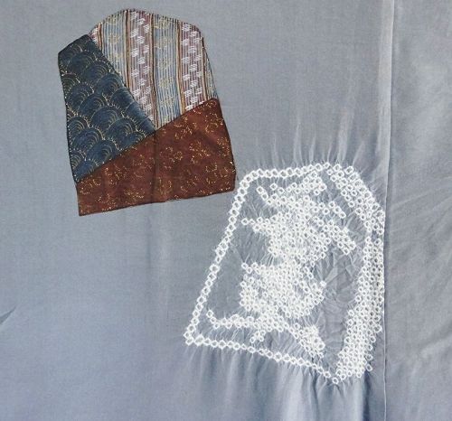 Japanese Vintage Textile Silk Juban with Shibori Shogi Piece Motif