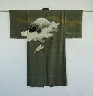 Japanese Vintage Textile Man's Silk Juban with Mt. Fuji Design