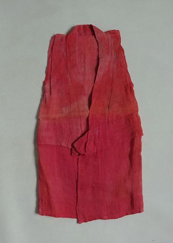 Japanese Antique Textile Hemp Baby's Juban Benibana Dye