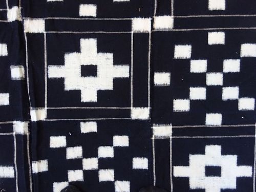 Japanese Antique Textile Kurume Kasuri Futonji Geometric Pattern