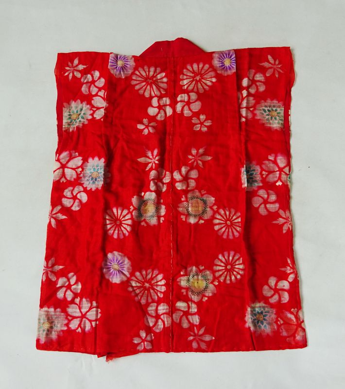 Japanese Antique Textile Silk Beni-Itajime with Yuzen Painting
